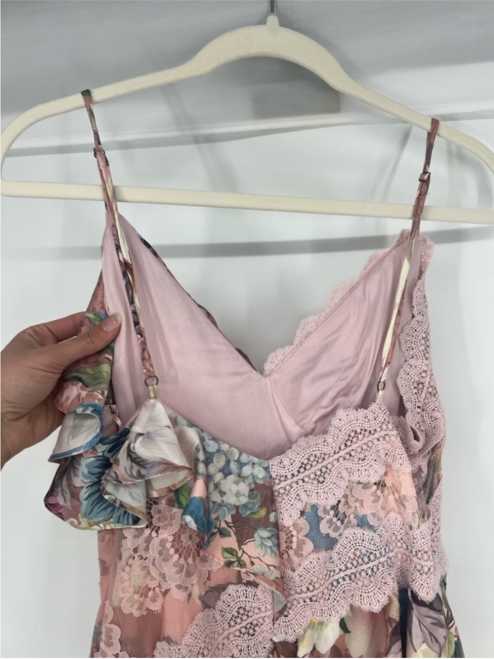 BHLDN Elora Pink Romantic Floral Lace Formal Bohemian Ruffle Maxi Dress Gown 10 - Picture 6 of 10